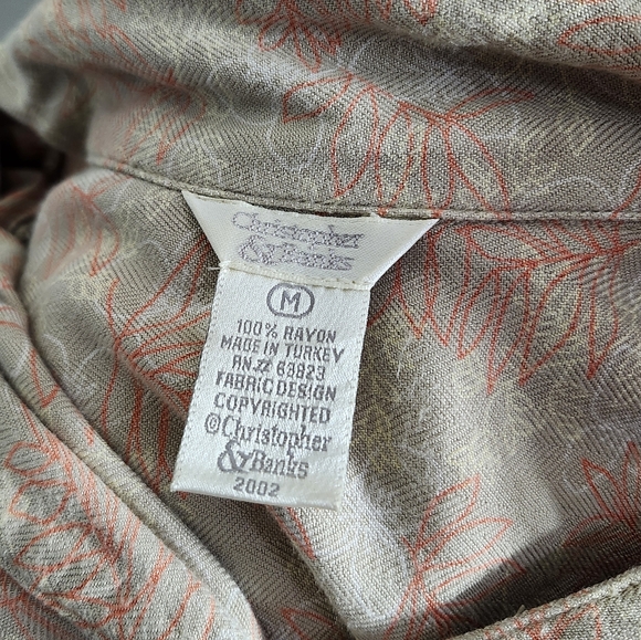 90s Classic Button Down Soft Abstract Leaves Print Fall Design Sea Shell Buttons - Picture 7 of 7